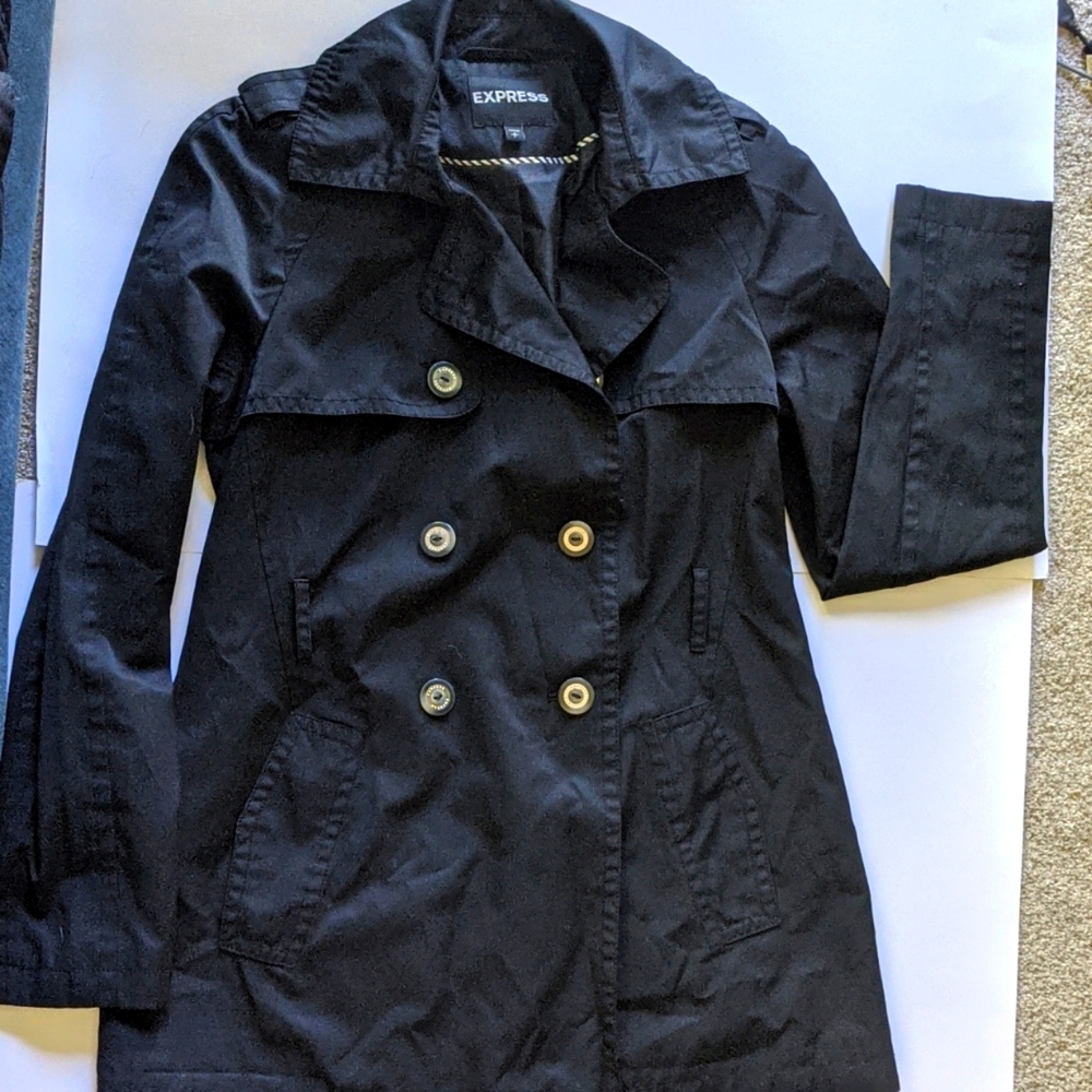 Express Small Peacoat Style Raincoat, Black